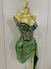 Sparkly Red Diamonds Two Piece Set Sexy Strapless Backless Women Outfit Evening Party Nightclub Stage Performance Dance Costume